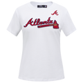 MLB ATLANTA BRAVES CLASSIC SHORT SLEEVE WOMEN'S SINGLE JERSEY SLIM FIT TOP (WHITE)
