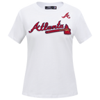 MLB ATLANTA BRAVES CLASSIC SHORT SLEEVE WOMEN'S SINGLE JERSEY SLIM FIT TOP (WHITE)