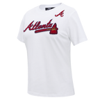 MLB ATLANTA BRAVES CLASSIC SHORT SLEEVE WOMEN'S SINGLE JERSEY SLIM FIT TOP (WHITE)