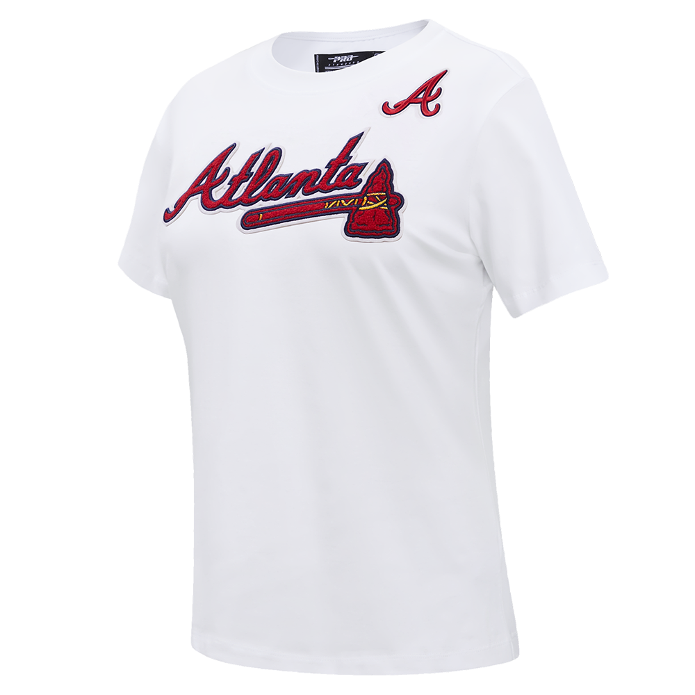 MLB ATLANTA BRAVES CLASSIC SHORT SLEEVE WOMEN'S SINGLE JERSEY SLIM FIT TOP (WHITE)