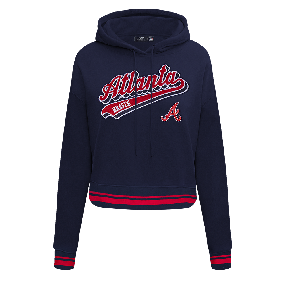 MLB ATLANTA BRAVES SCRIPT TAIL CHANDAIL À CAPUCHON COURT EN MOLLETON CÔTELÉ POUR FEMME (MARINE MINUIT/ROUGE/MARINE MINUIT)