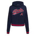 MLB ATLANTA BRAVES SCRIPT TAIL CHANDAIL À CAPUCHON COURT EN MOLLETON CÔTELÉ POUR FEMME (MARINE MINUIT/ROUGE/MARINE MINUIT)