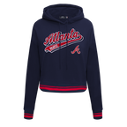 MLB ATLANTA BRAVES SCRIPT TAIL CHANDAIL À CAPUCHON COURT EN MOLLETON CÔTELÉ POUR FEMME (MARINE MINUIT/ROUGE/MARINE MINUIT)