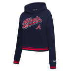 MLB ATLANTA BRAVES SCRIPT TAIL CHANDAIL À CAPUCHON COURT EN MOLLETON CÔTELÉ POUR FEMME (MARINE MINUIT/ROUGE/MARINE MINUIT)