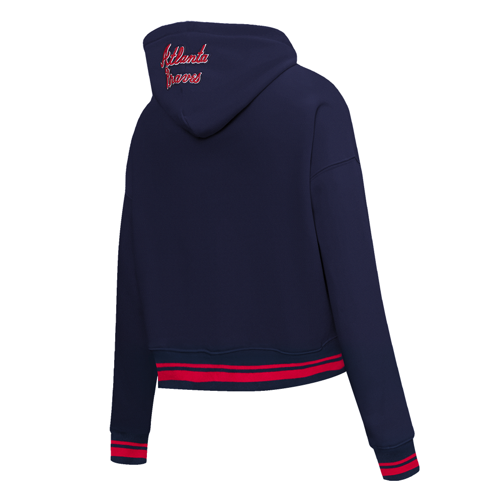 MLB ATLANTA BRAVES SCRIPT TAIL CHANDAIL À CAPUCHON COURT EN MOLLETON CÔTELÉ POUR FEMME (MARINE MINUIT/ROUGE/MARINE MINUIT)