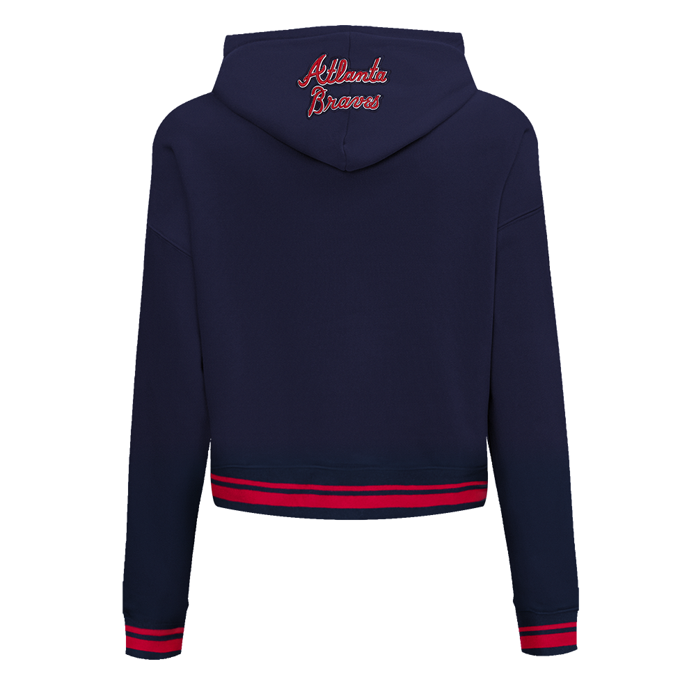 MLB ATLANTA BRAVES SCRIPT TAIL CHANDAIL À CAPUCHON COURT EN MOLLETON CÔTELÉ POUR FEMME (MARINE MINUIT/ROUGE/MARINE MINUIT)