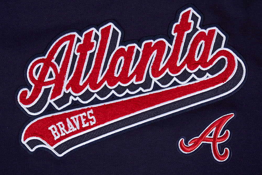 MLB ATLANTA BRAVES SCRIPT TAIL CHANDAIL À CAPUCHON COURT EN MOLLETON CÔTELÉ POUR FEMME (MARINE MINUIT/ROUGE/MARINE MINUIT)