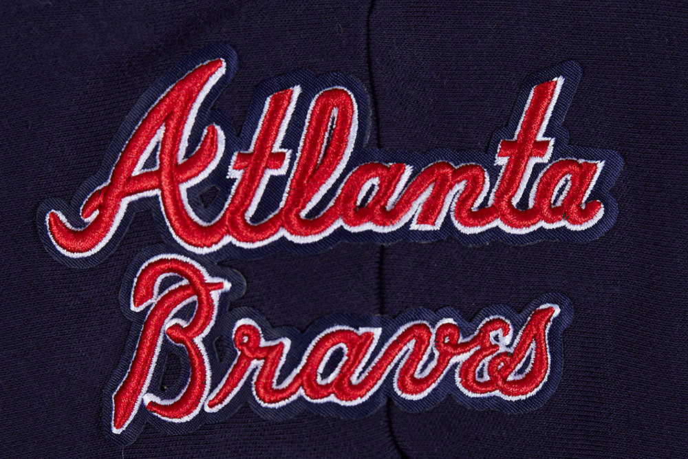 MLB ATLANTA BRAVES SCRIPT TAIL CHANDAIL À CAPUCHON COURT EN MOLLETON CÔTELÉ POUR FEMME (MARINE MINUIT/ROUGE/MARINE MINUIT)