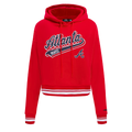 MLB ATLANTA BRAVES SCRIPT TAIL WOMEN'S RIB FLEECE CROPPED PULLOVER HOODIE (RED)