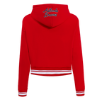 MLB ATLANTA BRAVES SCRIPT TAIL WOMEN'S RIB FLEECE CROPPED PULLOVER HOODIE (RED)