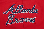 MLB ATLANTA BRAVES SCRIPT TAIL WOMEN'S RIB FLEECE CROPPED PULLOVER HOODIE (RED)