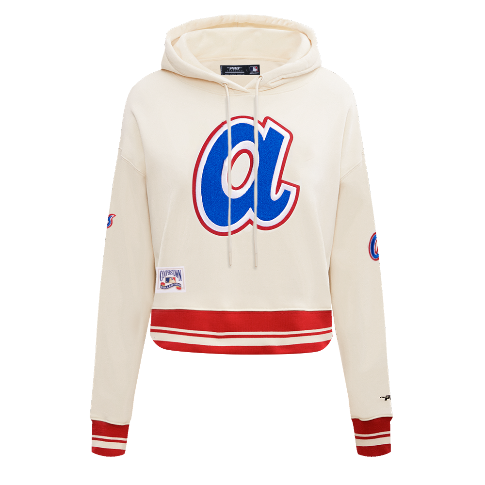 MLB ATLANTA BRAVES RETRO CLASSIC CHANDAIL À CAPUCHON COURT CÔTELÉ POUR FEMME (COQUILLE D'ŒUF/ROUGE)