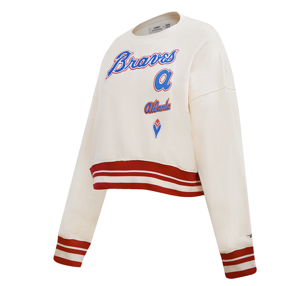 MLB ATLANTA BRAVES RETRO CLASSIC WOMEN'S RIB FLEECE CREWNECK (EGGSHELL/ RED)