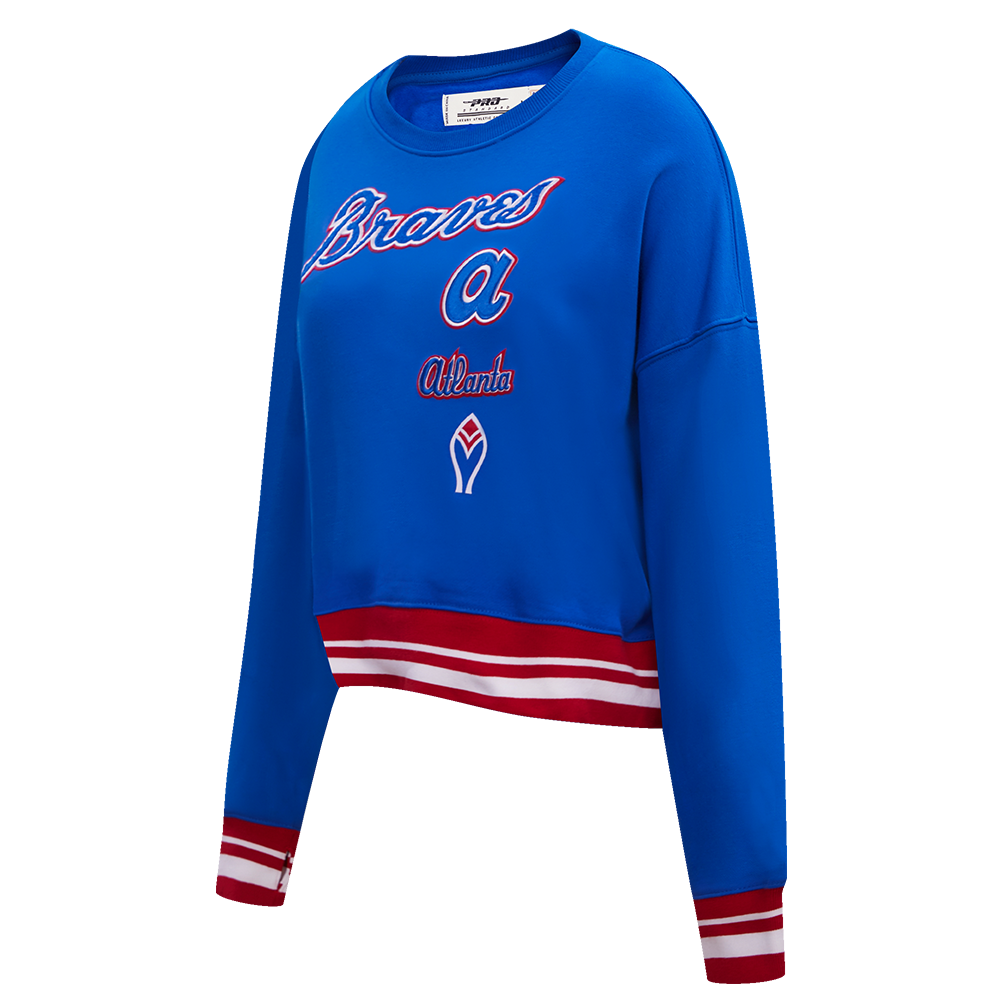 MLB ATLANTA BRAVES RETRO CLASSIC WOMEN'S RIB CREWNECK (ROYAL BLUE/RED)