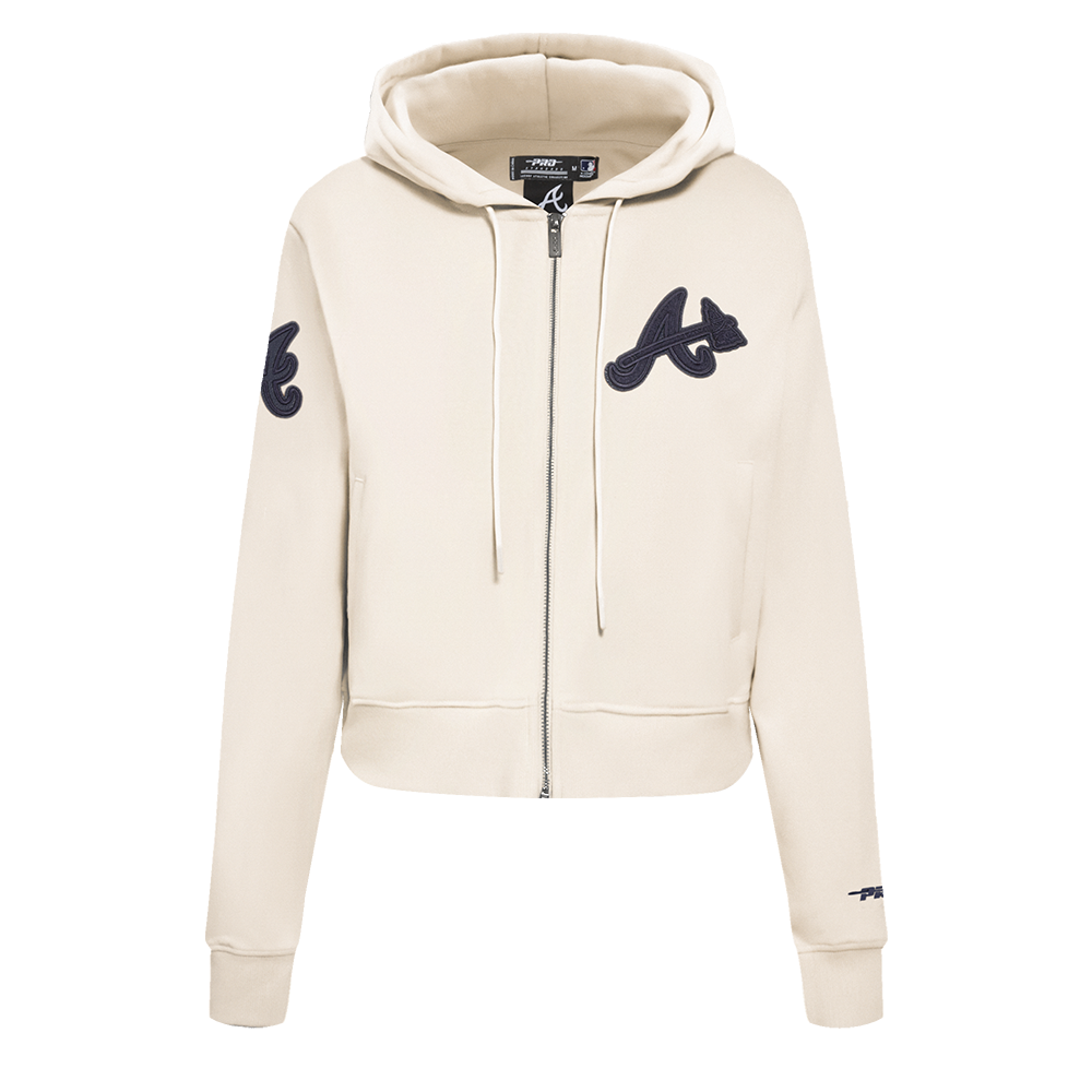 MLB ATLANTA BRAVES TRIPLE TONAL CHANDAIL À CAPUCHON EN MAILLE DOUBLE À GLISSIÈRE POUR FEMME (COQUILLE D'ŒUF)