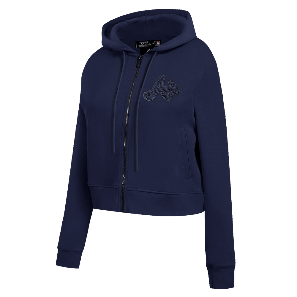 MLB ATLANTA BRAVES TRIPLE TONAL CHANDAIL À CAPUCHON EN MAILLE DOUBLE À GLISSIÈRE POUR FEMME (MARINE MINUIT)