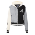 MLB ATLANTA BRAVES REVERSE FRENCH TERRY CHANDAIL À CAPUCHON COURT À GLISSIÈRE POUR FEMME (NOIR/GRIS/COQUILLE D'ŒUF)