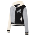 MLB ATLANTA BRAVES REVERSE FRENCH TERRY CHANDAIL À CAPUCHON COURT À GLISSIÈRE POUR FEMME (NOIR/GRIS/COQUILLE D'ŒUF)