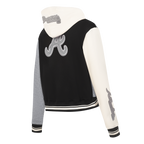 MLB ATLANTA BRAVES REVERSE FRENCH TERRY CHANDAIL À CAPUCHON COURT À GLISSIÈRE POUR FEMME (NOIR/GRIS/COQUILLE D'ŒUF)