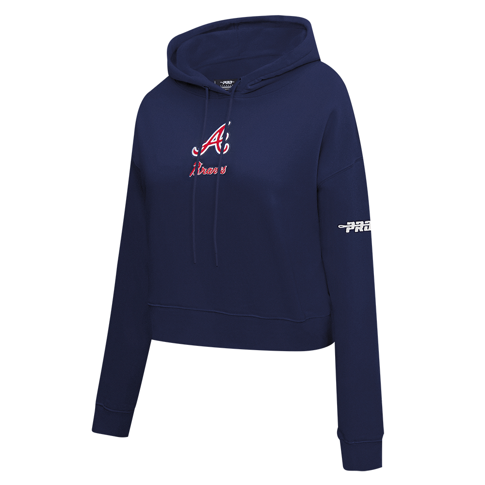 MLB ATLANTA BRAVES CLASSIC CHENILLE CHANDAIL À CAPUCHON COURT EN MOLLETON POUR FEMME (MARINE MINUIT)