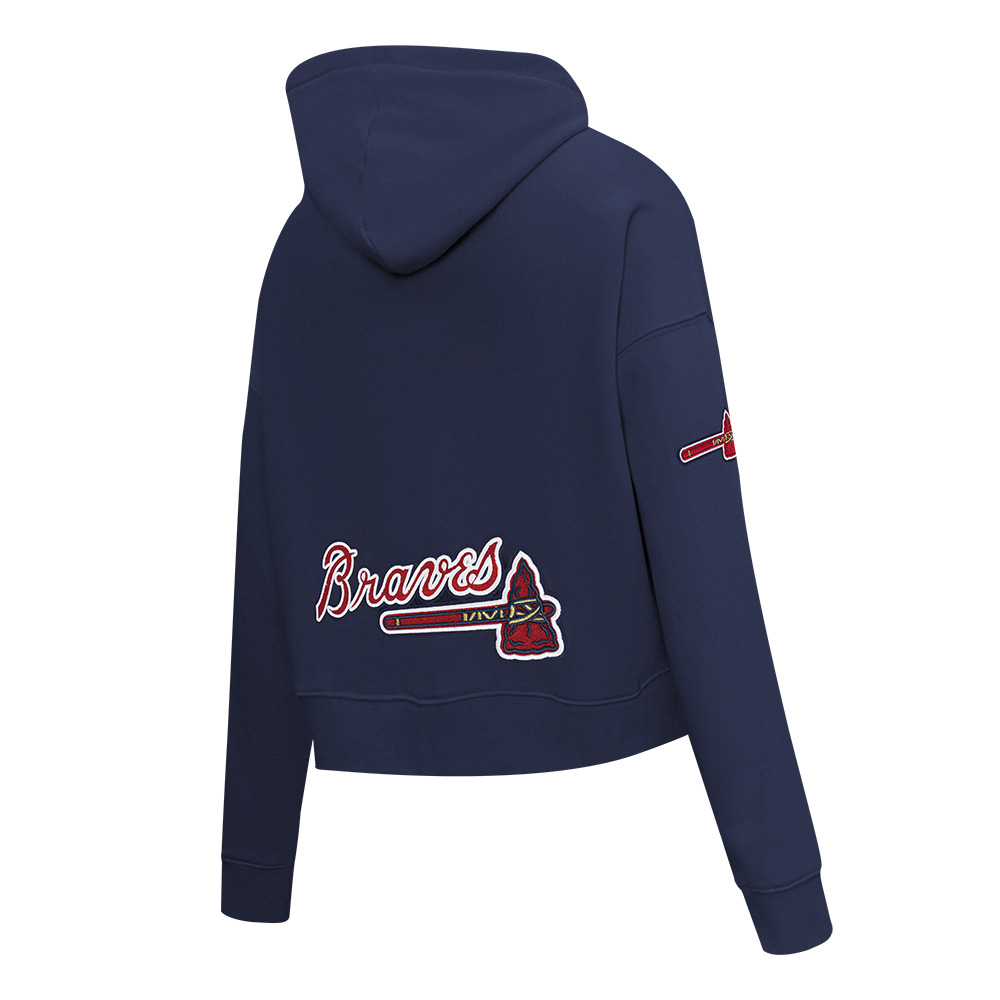 MLB ATLANTA BRAVES CLASSIC CHENILLE CHANDAIL À CAPUCHON COURT EN MOLLETON POUR FEMME (MARINE MINUIT)