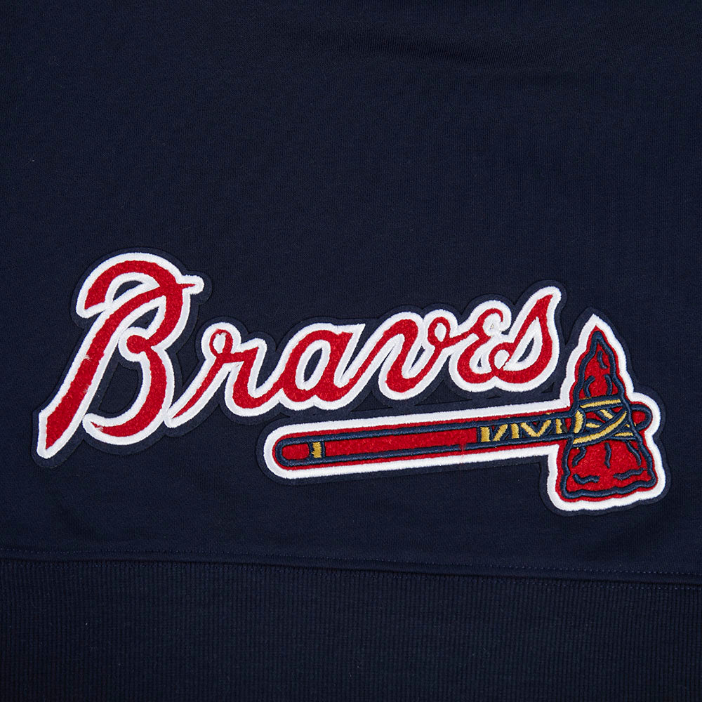 MLB ATLANTA BRAVES CLASSIC CHENILLE CHANDAIL À CAPUCHON COURT EN MOLLETON POUR FEMME (MARINE MINUIT)