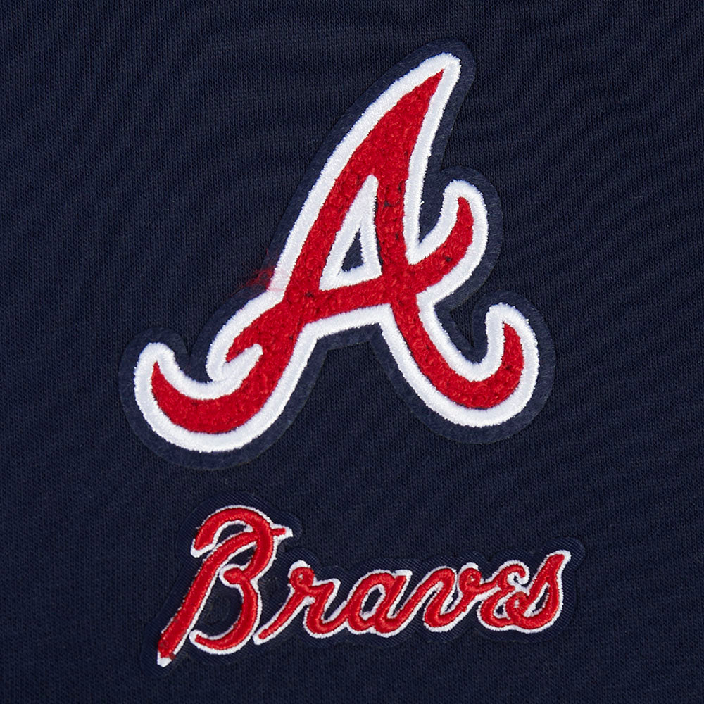 MLB ATLANTA BRAVES CLASSIC CHENILLE CHANDAIL À CAPUCHON COURT EN MOLLETON POUR FEMME (MARINE MINUIT)