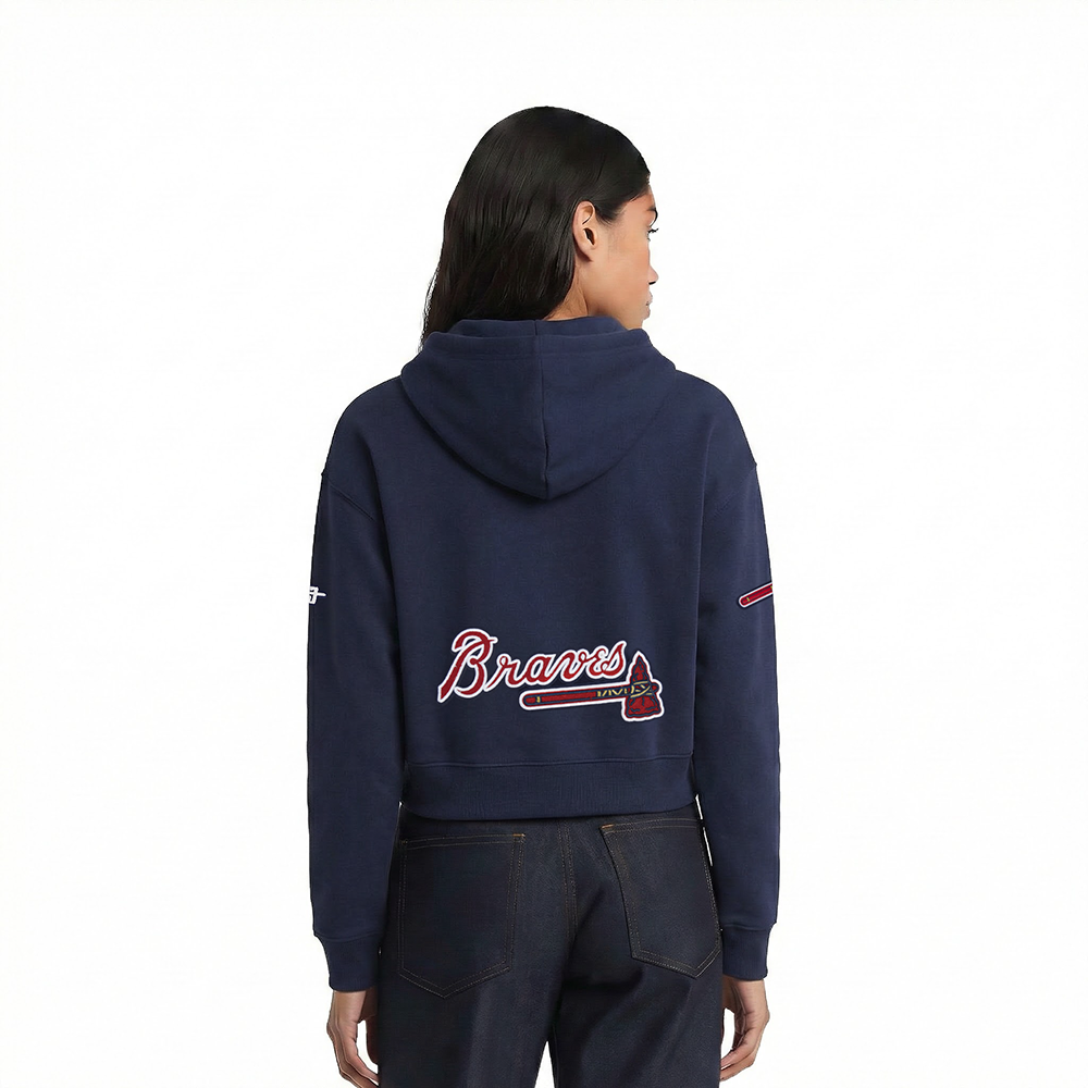 MLB ATLANTA BRAVES CLASSIC CHENILLE CHANDAIL À CAPUCHON COURT EN MOLLETON POUR FEMME (MARINE MINUIT)
