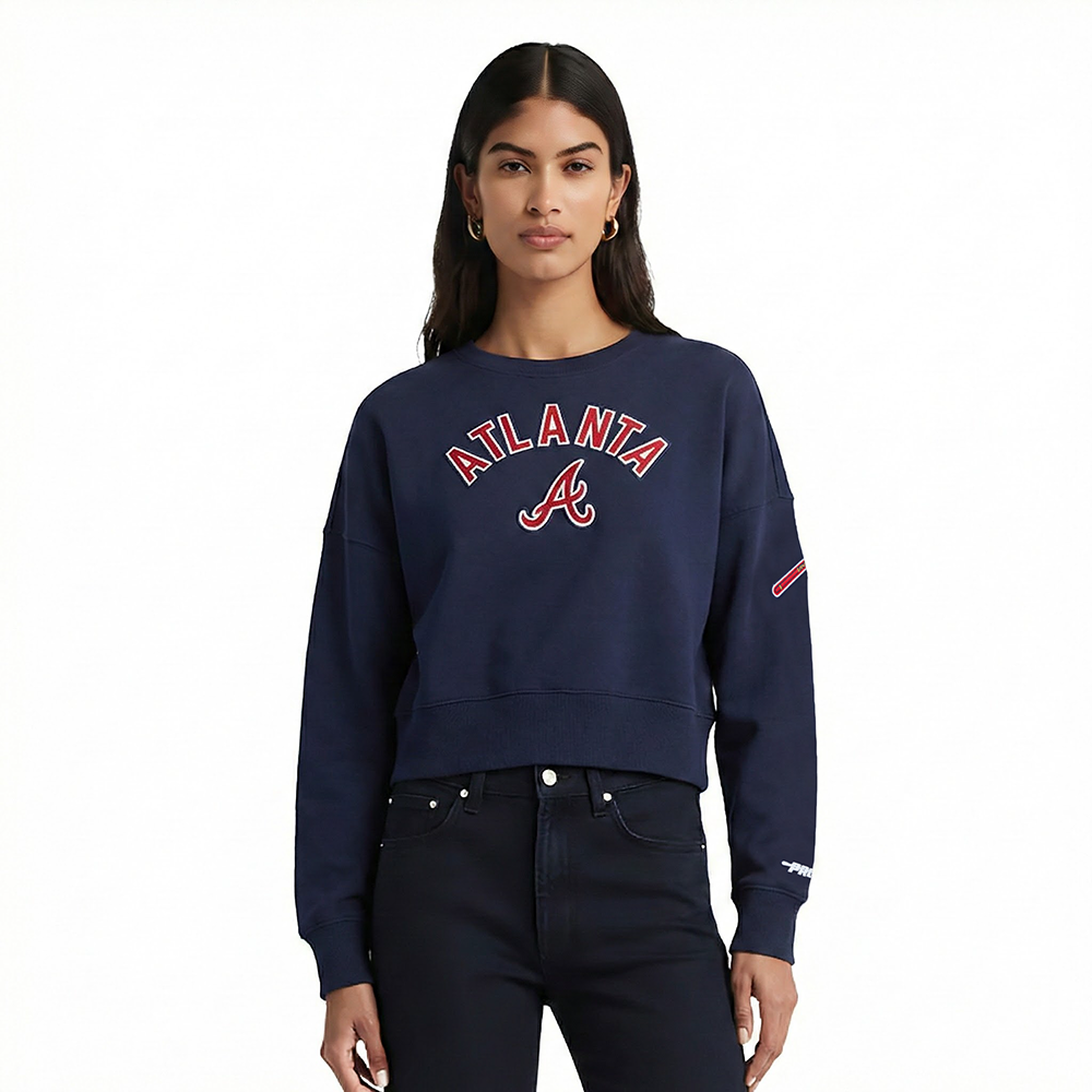 MLB ATLANTA BRAVES CLASSIC CHENILLE CHANDAIL À COL ROND EN MOLLETON POUR FEMME (MARINE MINUIT)