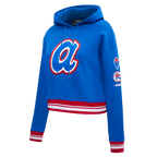 MLB ATLANTA BRAVES RETRO CLASSIC CHANDAIL À CAPUCHON COURT EN MOLLETON CÔTELÉ POUR FEMME (BLEU ROYAL/ROUGE)
