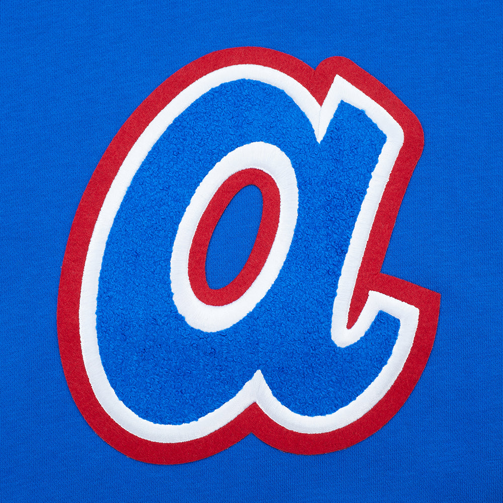 MLB ATLANTA BRAVES RETRO CLASSIC CHANDAIL À CAPUCHON COURT EN MOLLETON CÔTELÉ POUR FEMME (BLEU ROYAL/ROUGE)