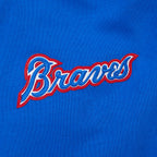 MLB ATLANTA BRAVES RETRO CLASSIC CHANDAIL À CAPUCHON COURT EN MOLLETON CÔTELÉ POUR FEMME (BLEU ROYAL/ROUGE)