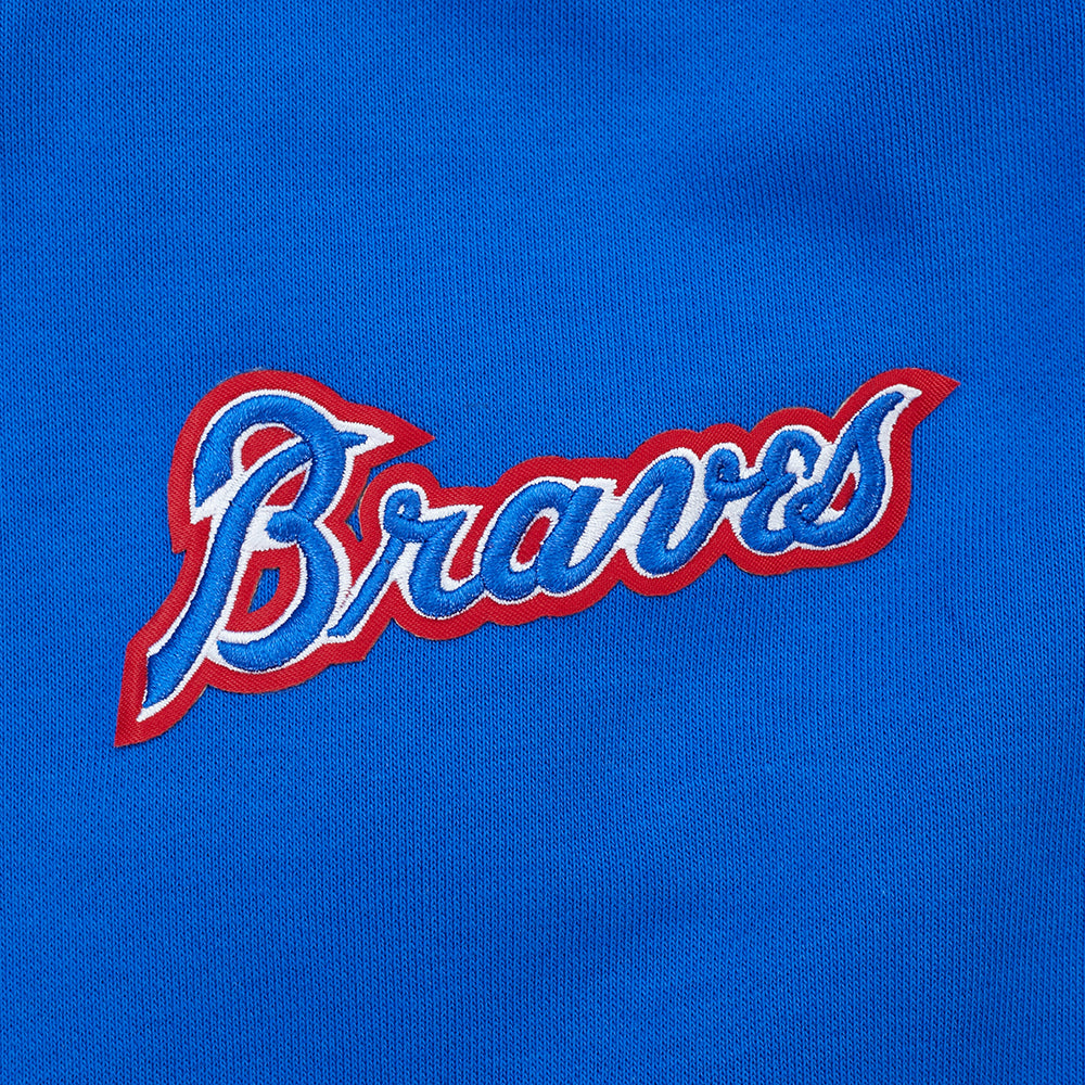 MLB ATLANTA BRAVES RETRO CLASSIC CHANDAIL À CAPUCHON COURT EN MOLLETON CÔTELÉ POUR FEMME (BLEU ROYAL/ROUGE)