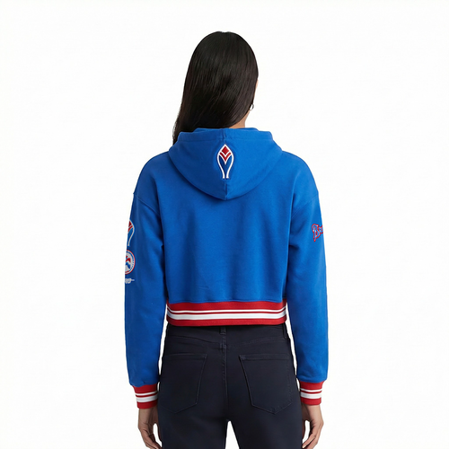 MLB ATLANTA BRAVES RETRO CLASSIC CHANDAIL À CAPUCHON COURT EN MOLLETON CÔTELÉ POUR FEMME (BLEU ROYAL/ROUGE)