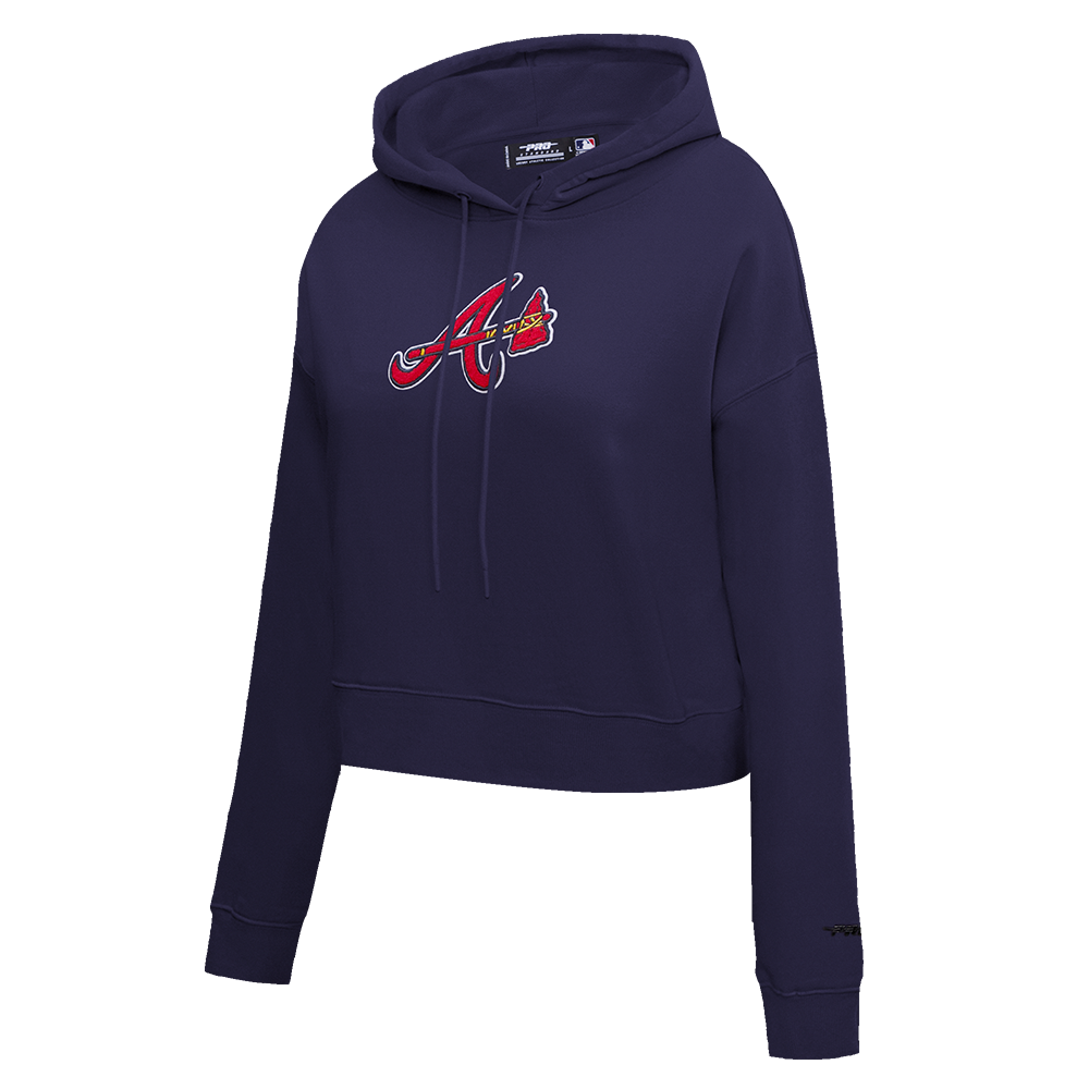 MLB ATLANTA BRAVES CLASSIC WOMEN'S CROPPED PULLOVER HOODIE (MIDNIGHT NAVY)