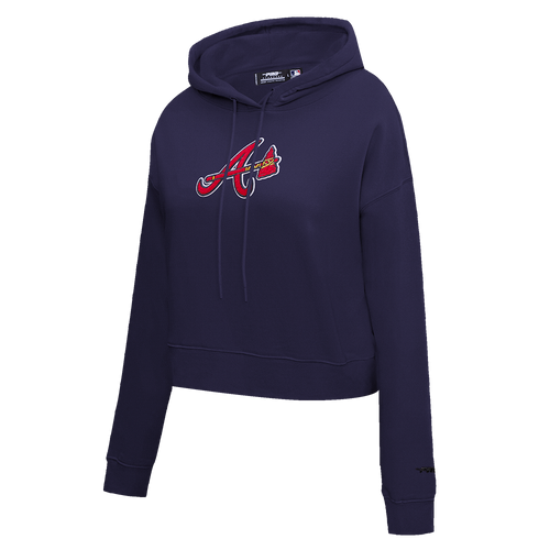 MLB ATLANTA BRAVES CLASSIC WOMEN'S CROPPED PULLOVER HOODIE (MIDNIGHT NAVY)