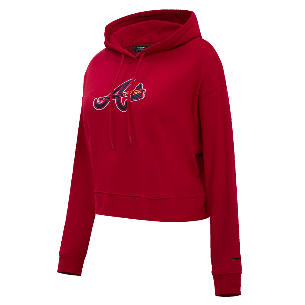 MLB ATLANTA BRAVES CLASSIC WOMEN'S CROPPED PULLOVER HOODIE (RED)