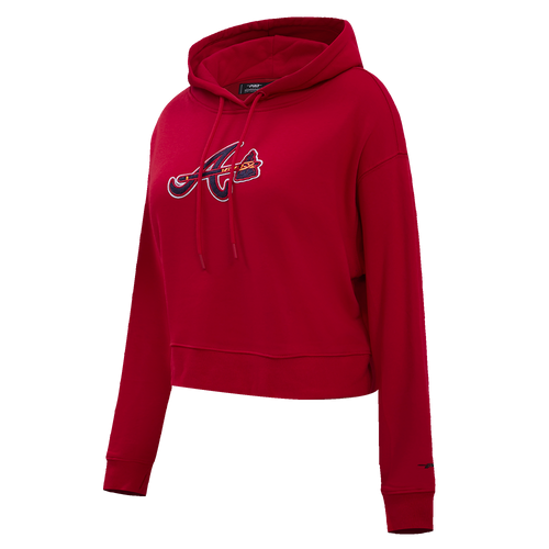 MLB ATLANTA BRAVES CLASSIC WOMEN'S CROPPED PULLOVER HOODIE (RED)