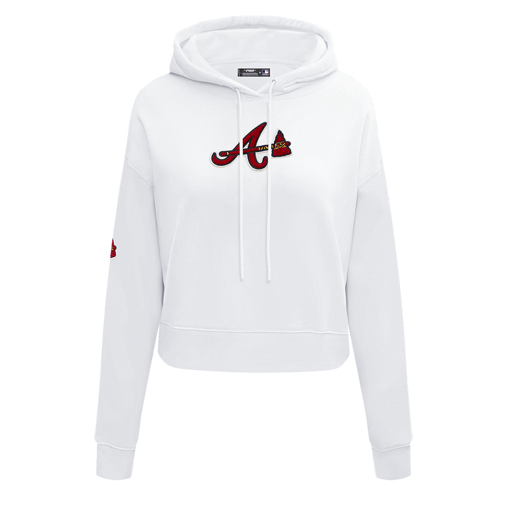 MLB ATLANTA BRAVES CLASSIC WOMEN'S CROPPED PULLOVER HOODIE (WHITE)