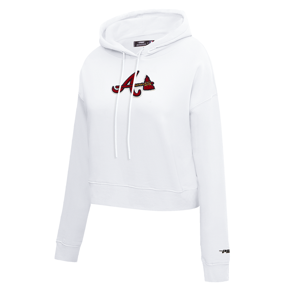 MLB ATLANTA BRAVES CLASSIC WOMEN'S CROPPED PULLOVER HOODIE (WHITE)