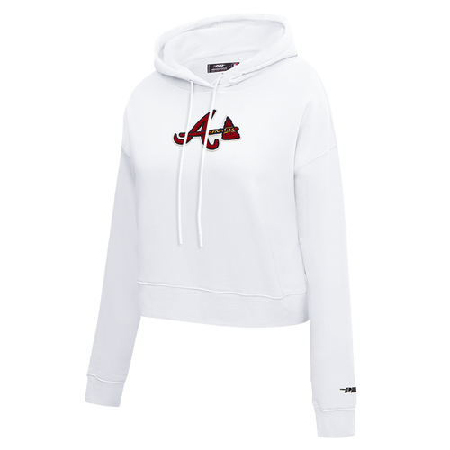 MLB ATLANTA BRAVES CLASSIC WOMEN'S CROPPED PULLOVER HOODIE (WHITE)