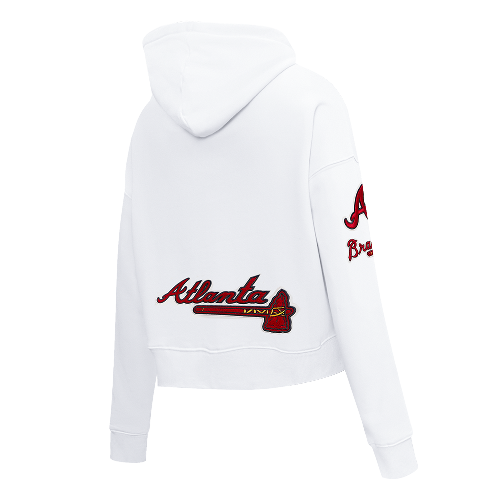MLB ATLANTA BRAVES CLASSIC WOMEN'S CROPPED PULLOVER HOODIE (WHITE)
