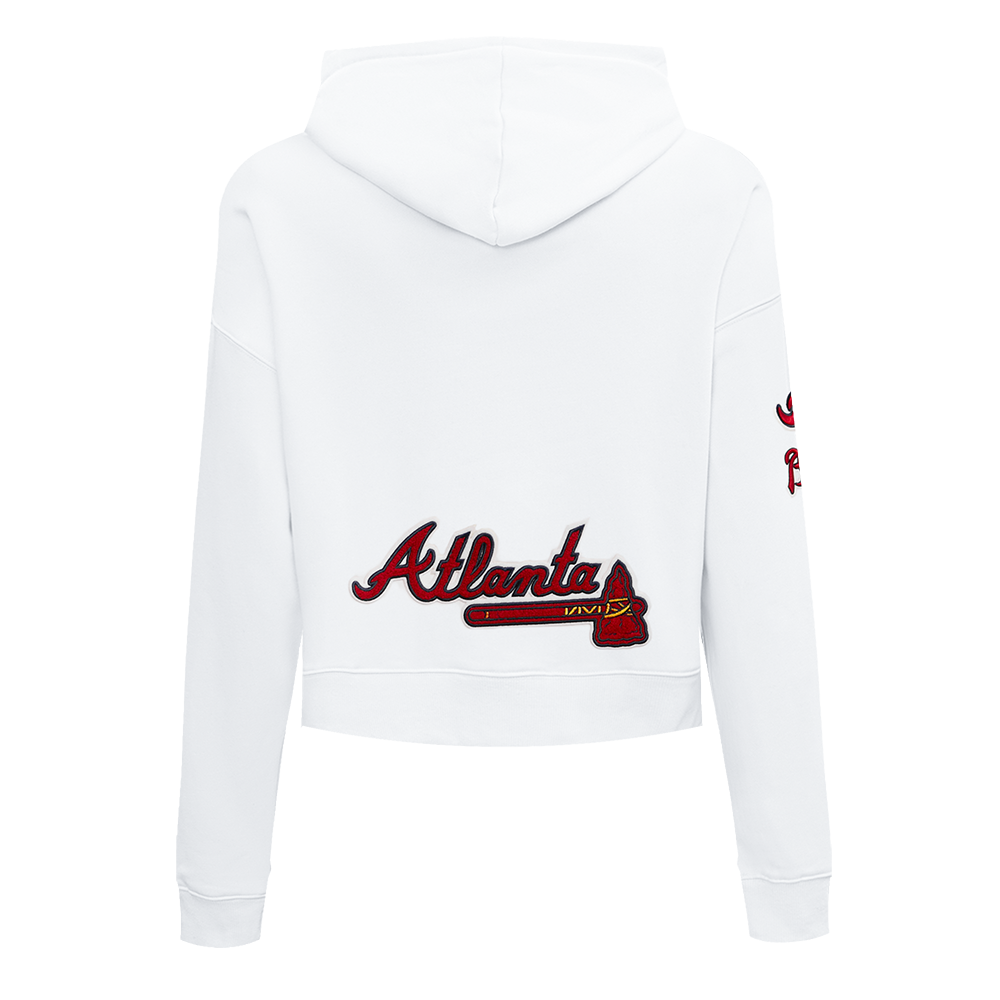MLB ATLANTA BRAVES CLASSIC WOMEN'S CROPPED PULLOVER HOODIE (WHITE)