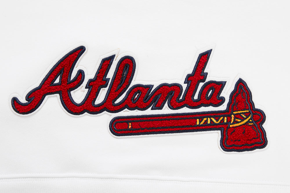 MLB ATLANTA BRAVES CLASSIC WOMEN'S CROPPED PULLOVER HOODIE (WHITE)