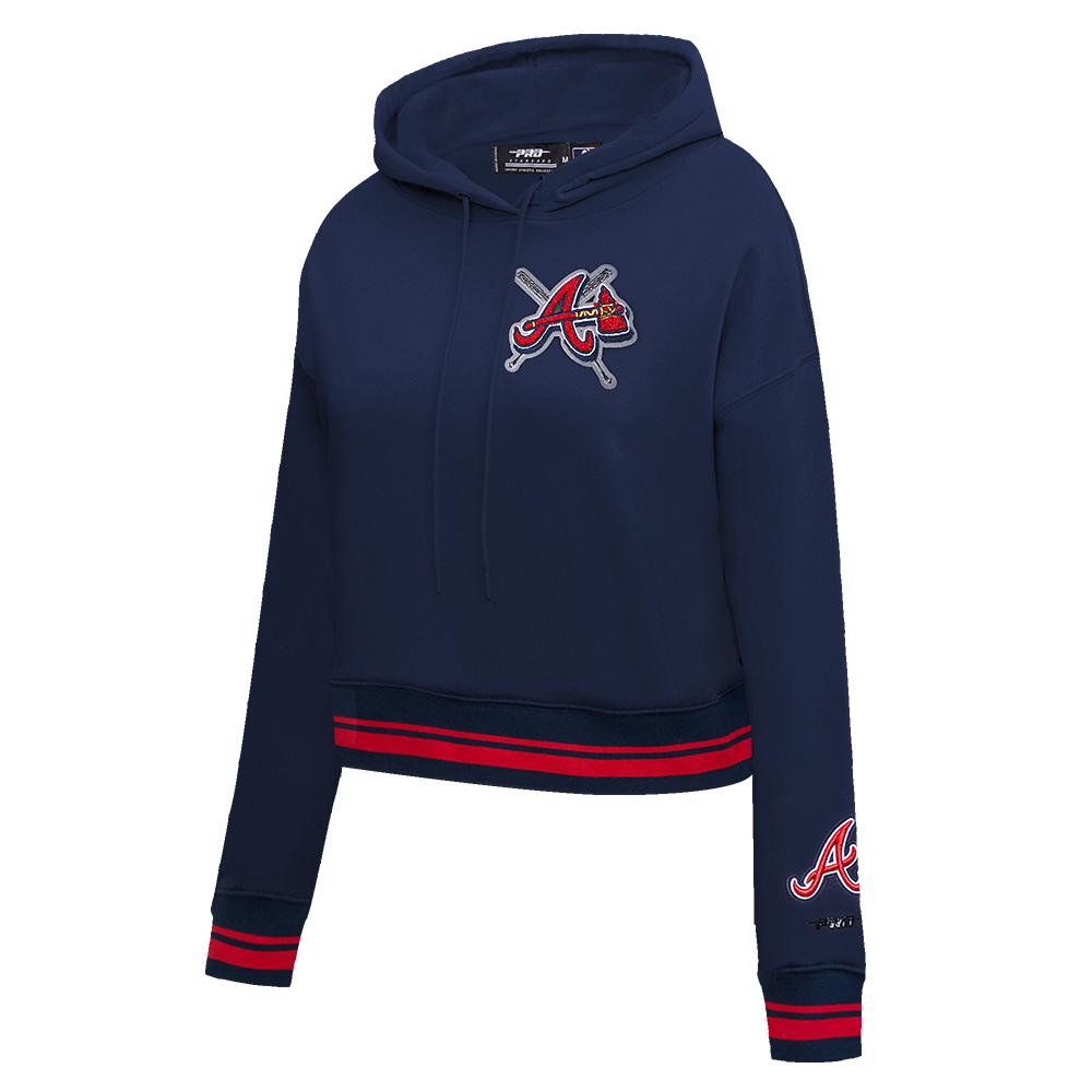 MLB ATLANTA BRAVES MASHUP WOMEN'S RIB CROPPED PULLOVER HOODIE (MIDNIGHT NAVY/RED/MIDNIGHT NAVY)