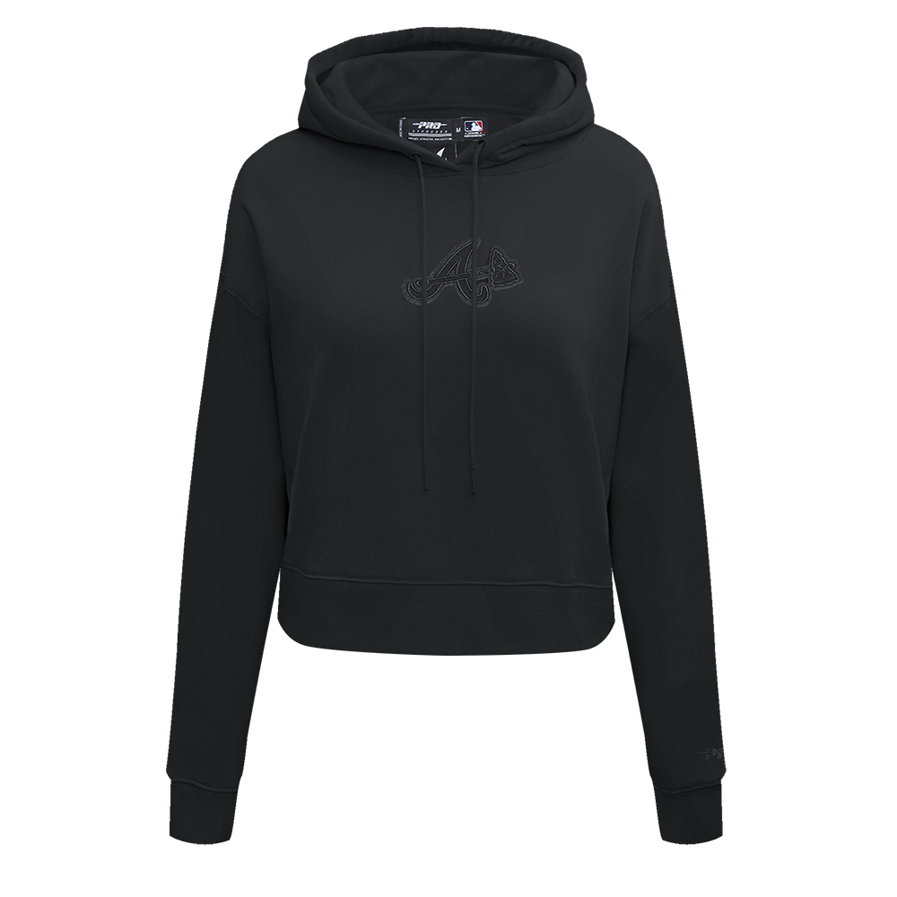 MLB ATLANTA BRAVES NEUTRAL WOMEN'S CROPPED PULLOVER HOODIE (BLACK)