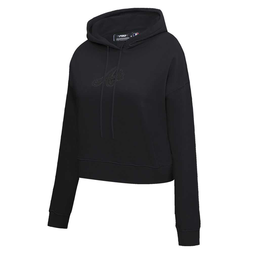MLB ATLANTA BRAVES NEUTRAL WOMEN'S CROPPED PULLOVER HOODIE (BLACK)