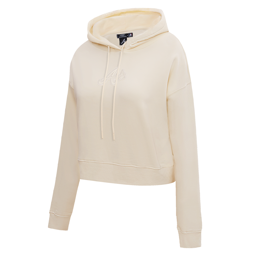 MLB ATLANTA BRAVES NEUTRAL WOMEN'S CROPPED PULLOVER HOODIE (EGGSHELL)
