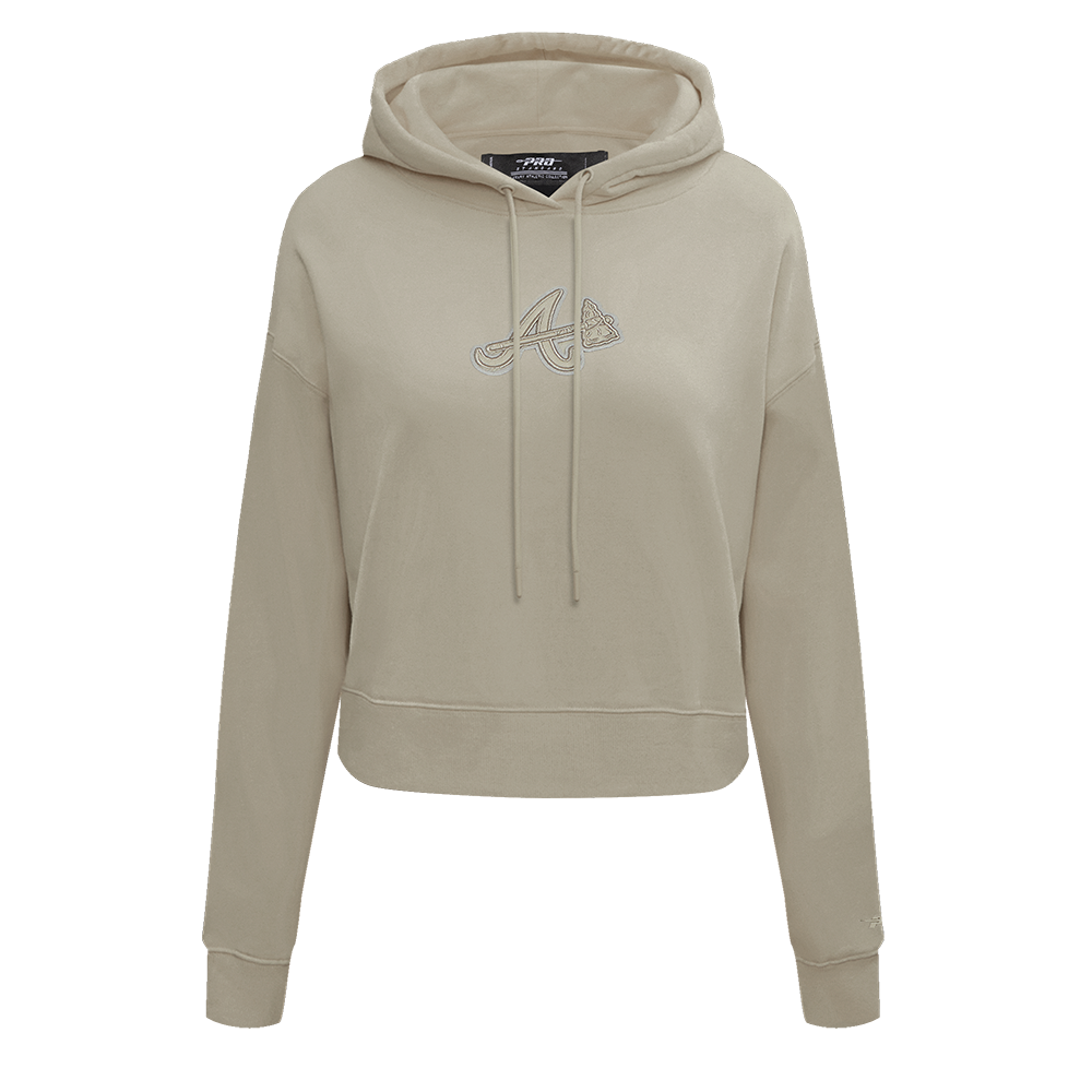 MLB ATLANTA BRAVES NEUTRAL WOMEN'S CROPPED PULLOVER HOODIE (TAUPE)