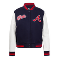 MLB ATLANTA BRAVES SCRIPT TAIL WOMEN'S WOOL VARSITY JACKET (MIDNIGHT NAVY/RED/MIDNIGHT NAVY)